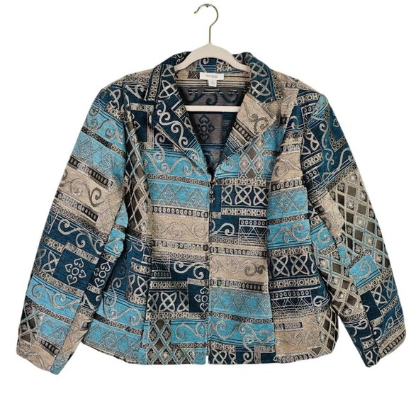 Dress Barn Jackets & Blazers - DRESS BARN WOMAN Tapestry Blazer Jacket TEAL BLUE MULTI Plus size 3X Art to Wear